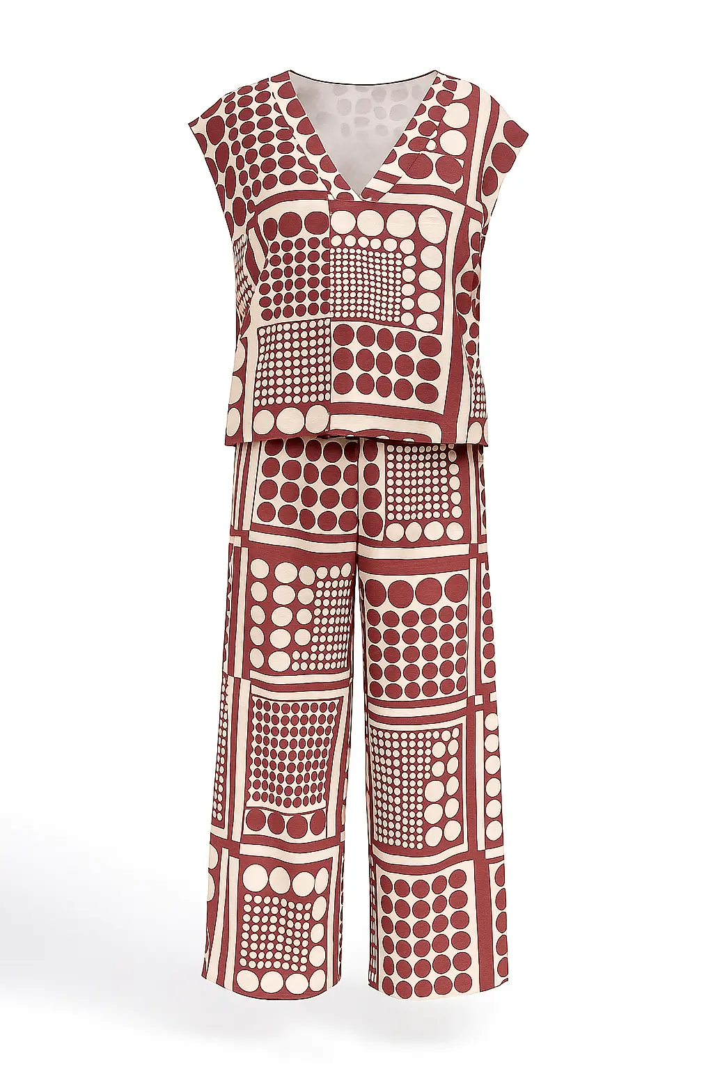 Completo oversize stampato con blusa giromanica a scollo a V e pantaloni ampi - Image 6