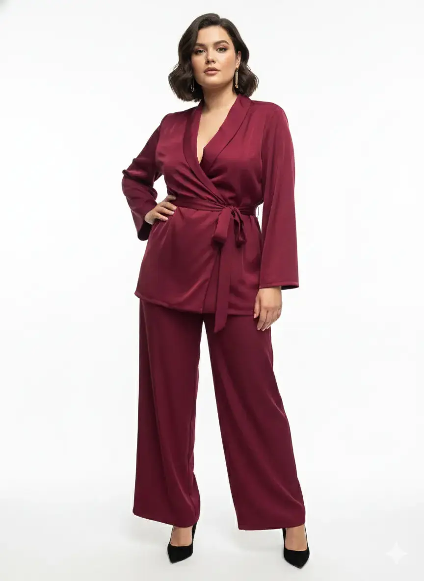 Completo spolvero con spalline interne e pantalone palazzo con bustino elastico - Image 2