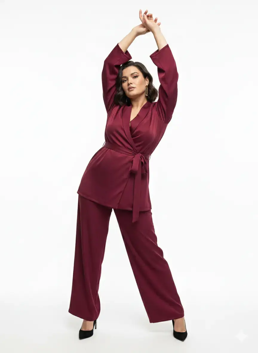 Completo spolvero con spalline interne e pantalone palazzo con bustino elastico - Image 3