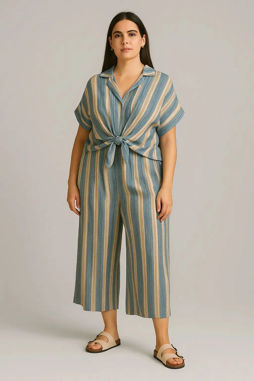 Completo stampato con camicia con nodo e pantaloni con bustino elastico - Image 2