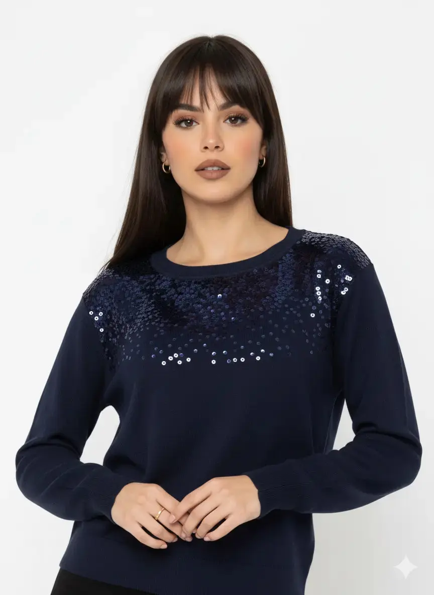 Girocollo con applicazione di paillettes - Image 2