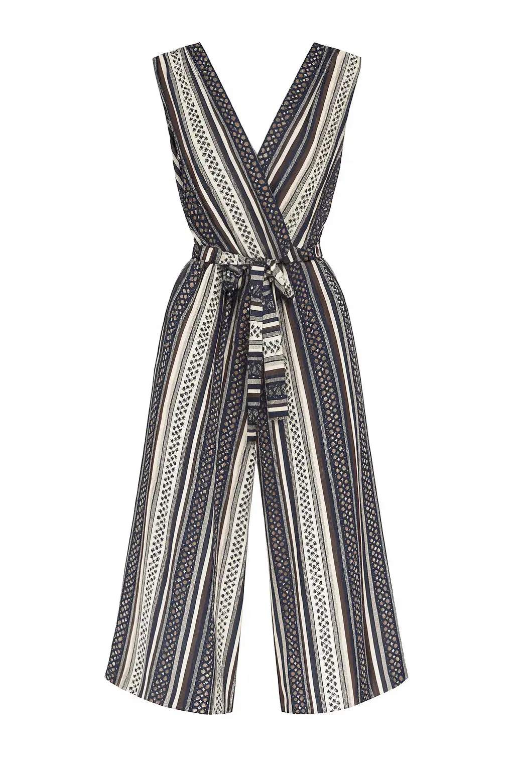 Jumpsuit ampia con scollo a "V" incrociato e fusciacca in vita - Image 6