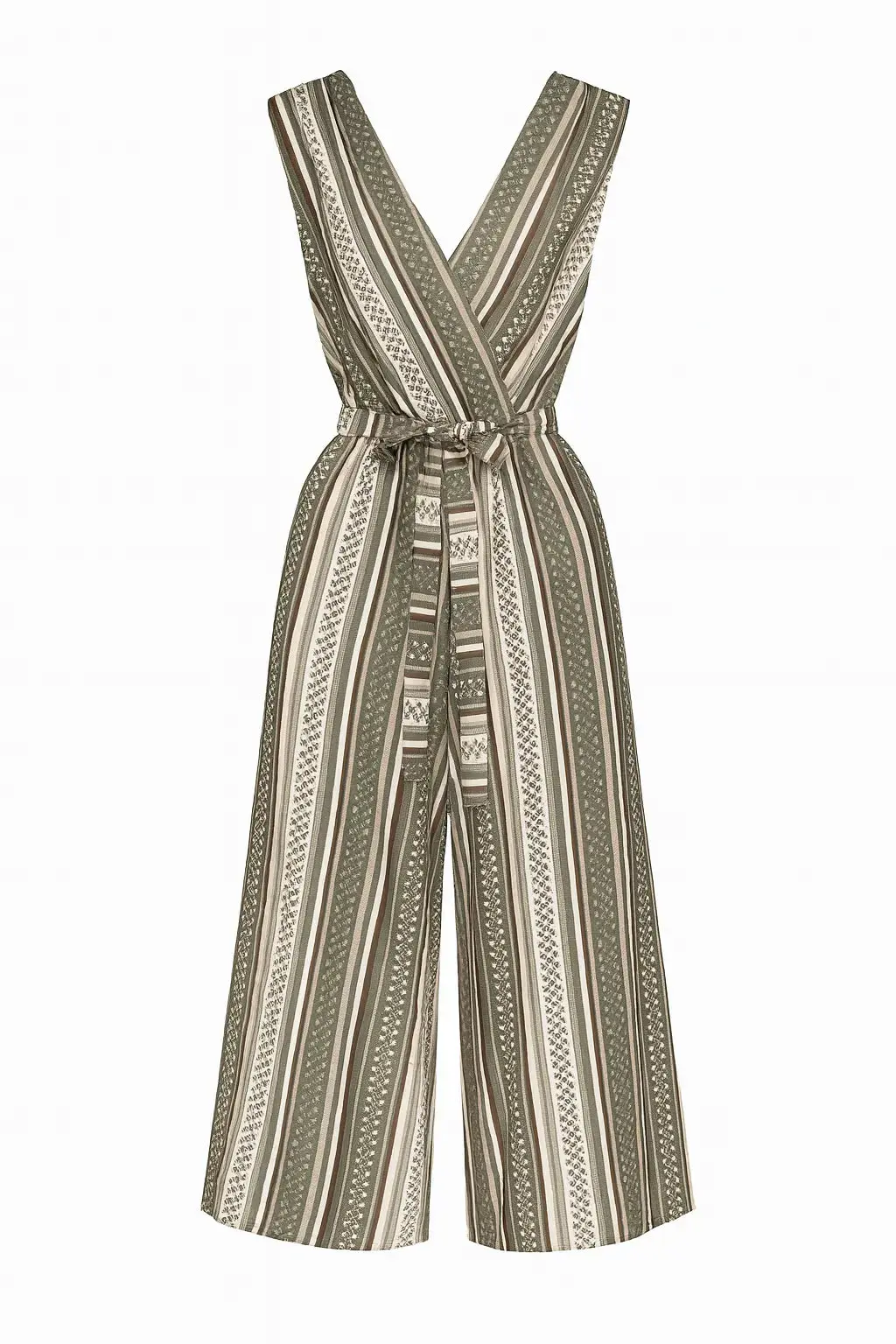 Jumpsuit ampia con scollo a "V" incrociato e fusciacca in vita - Image 9
