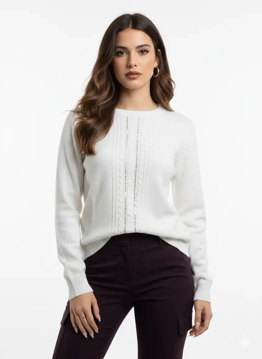 Maglia girocollo con trecce e dettagli strass - Image 3
