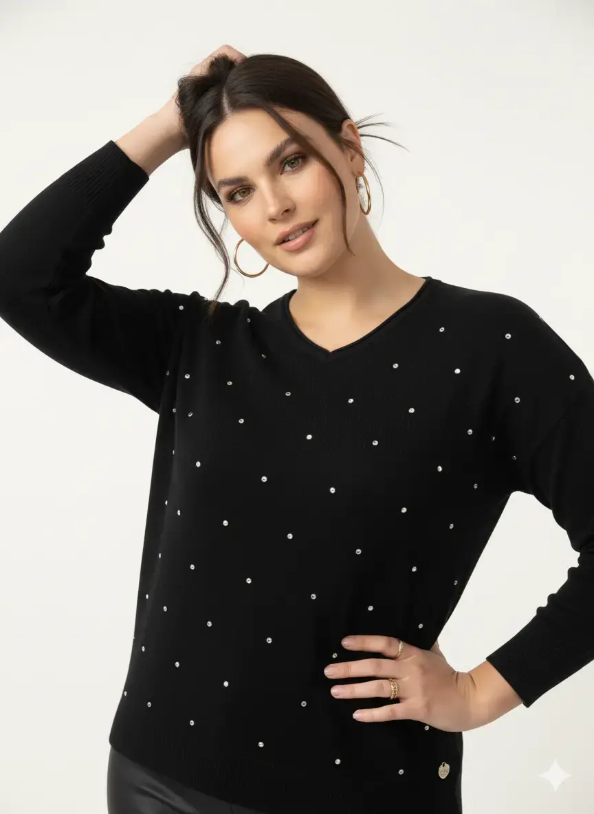 Maglia con strass e scollo a "V" - Image 4