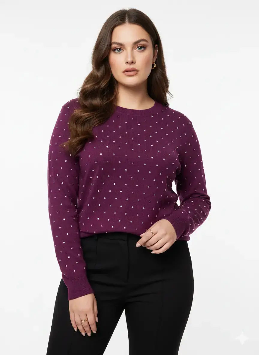 Maglia girocollo con dettagli strass - Image 3