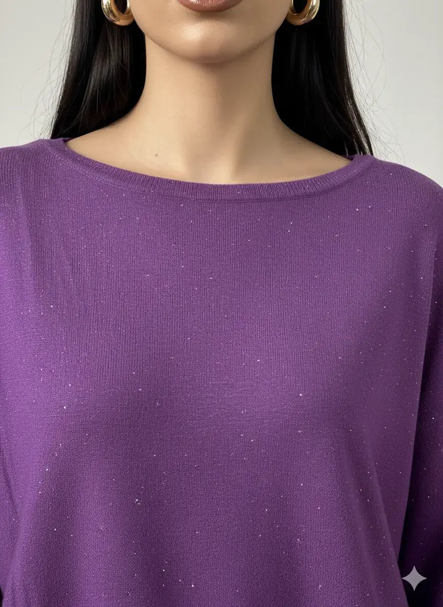 Maglia girocollo con micro paillettes - Image 3