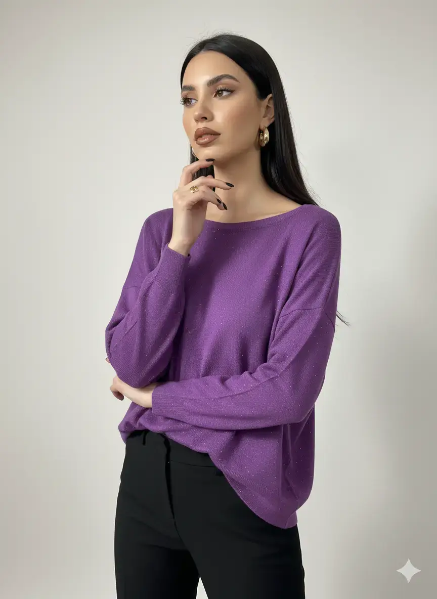 Maglia girocollo con micro paillettes - Image 5