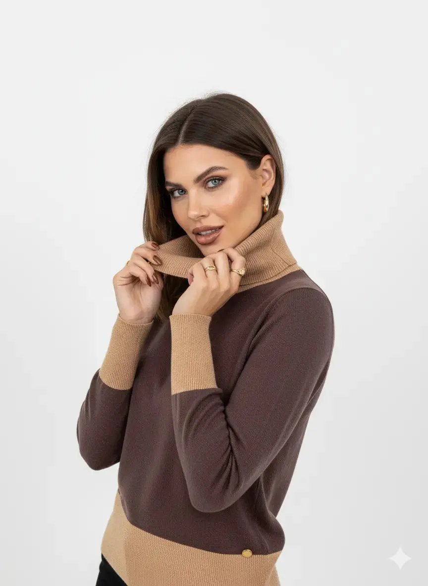 Maglia girocollo con profili a contrasto e collo staccabile - Image 5