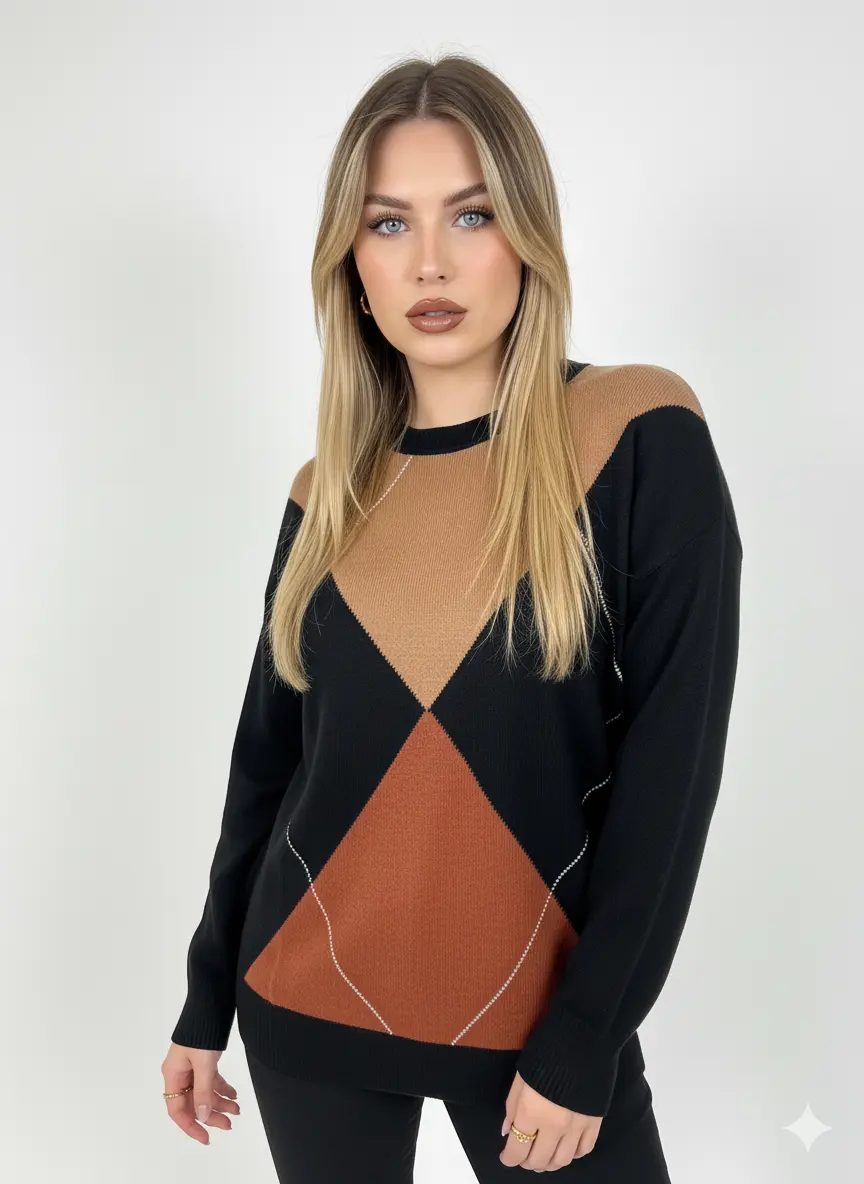 Maglia girocollo con rombi - Image 8