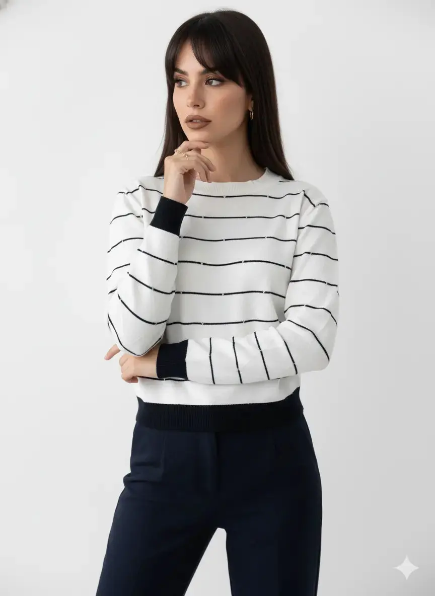 Maglia girocollo con rombi a rilievo - Image 3