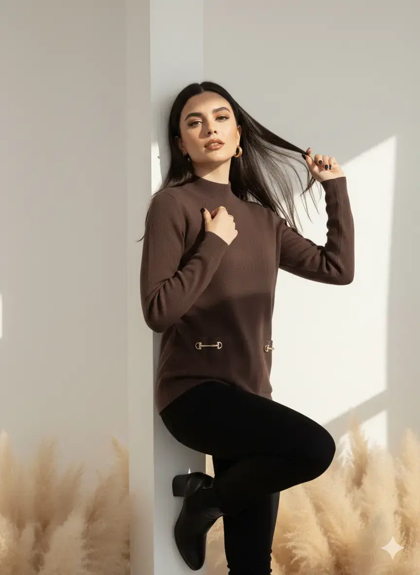 Maglia lupetto a costina con accessori - Image 2