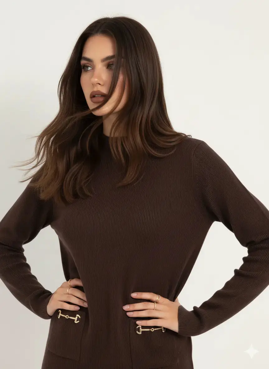 Maglia lupetto a costina con accessori - Image 7