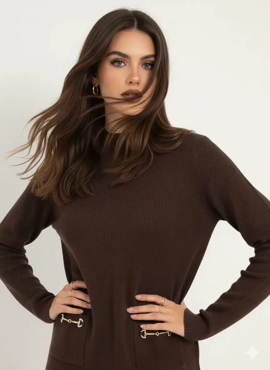 Maglia lupetto a costina con accessori - Image 8
