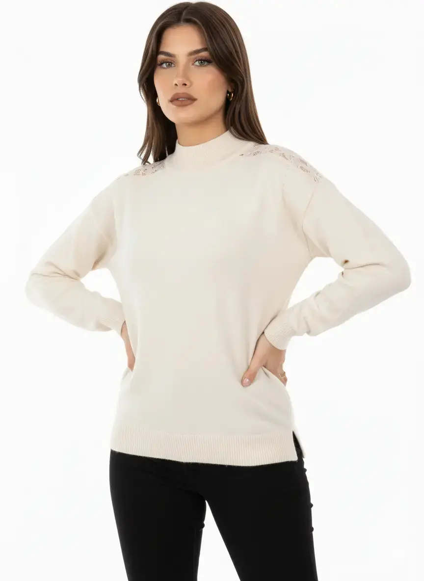 Maglia lupetto con applicazione in pizzo - Image 4