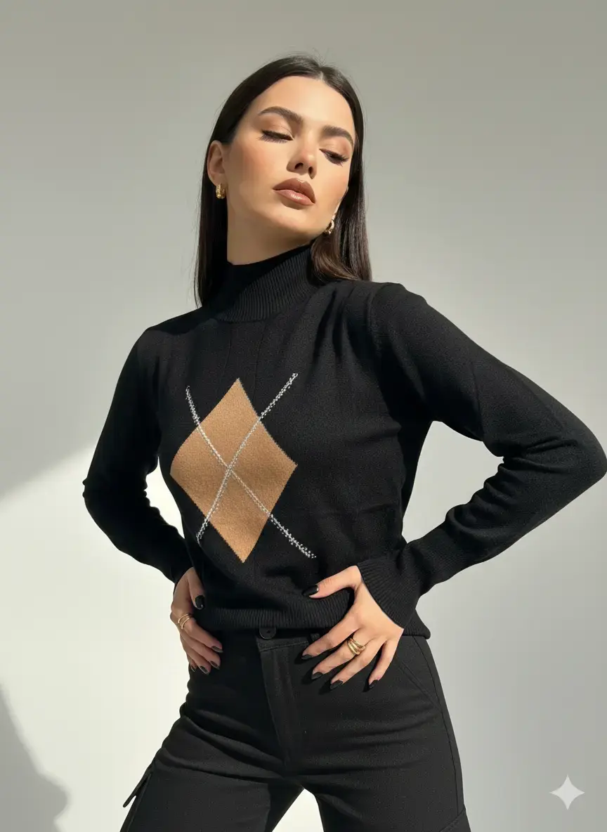 Maglia lupetto con rombo e applicazioni - Image 2