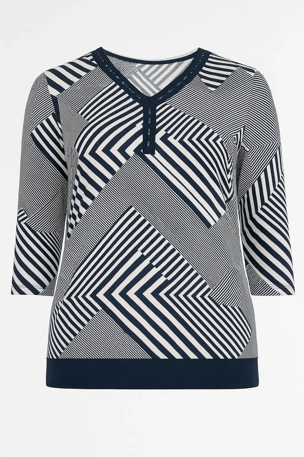 Maglia scollo a V a fantasia con applicazioni strass frontali