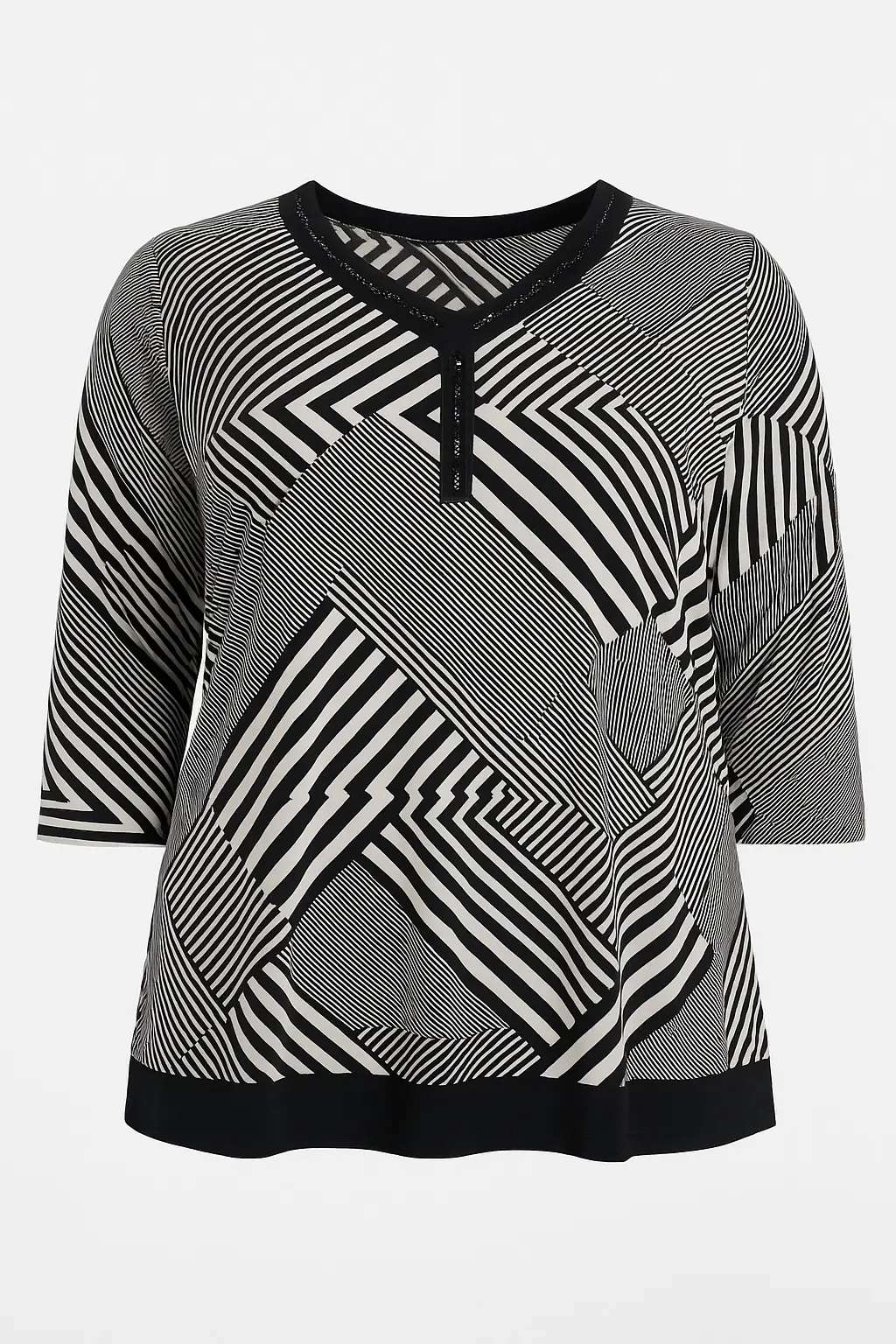 Maglia scollo a V a fantasia con applicazioni strass frontali - Image 3