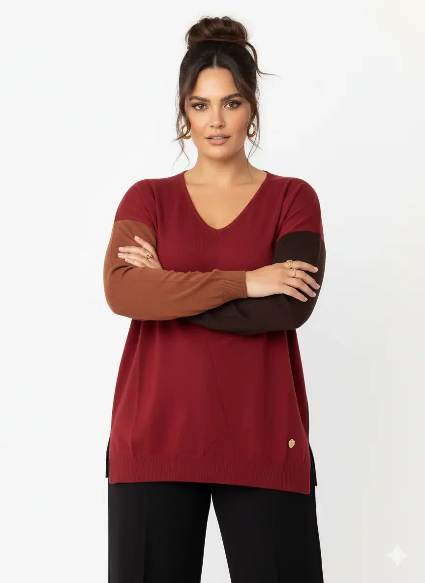 Maglia scollo a "V" a tre colori