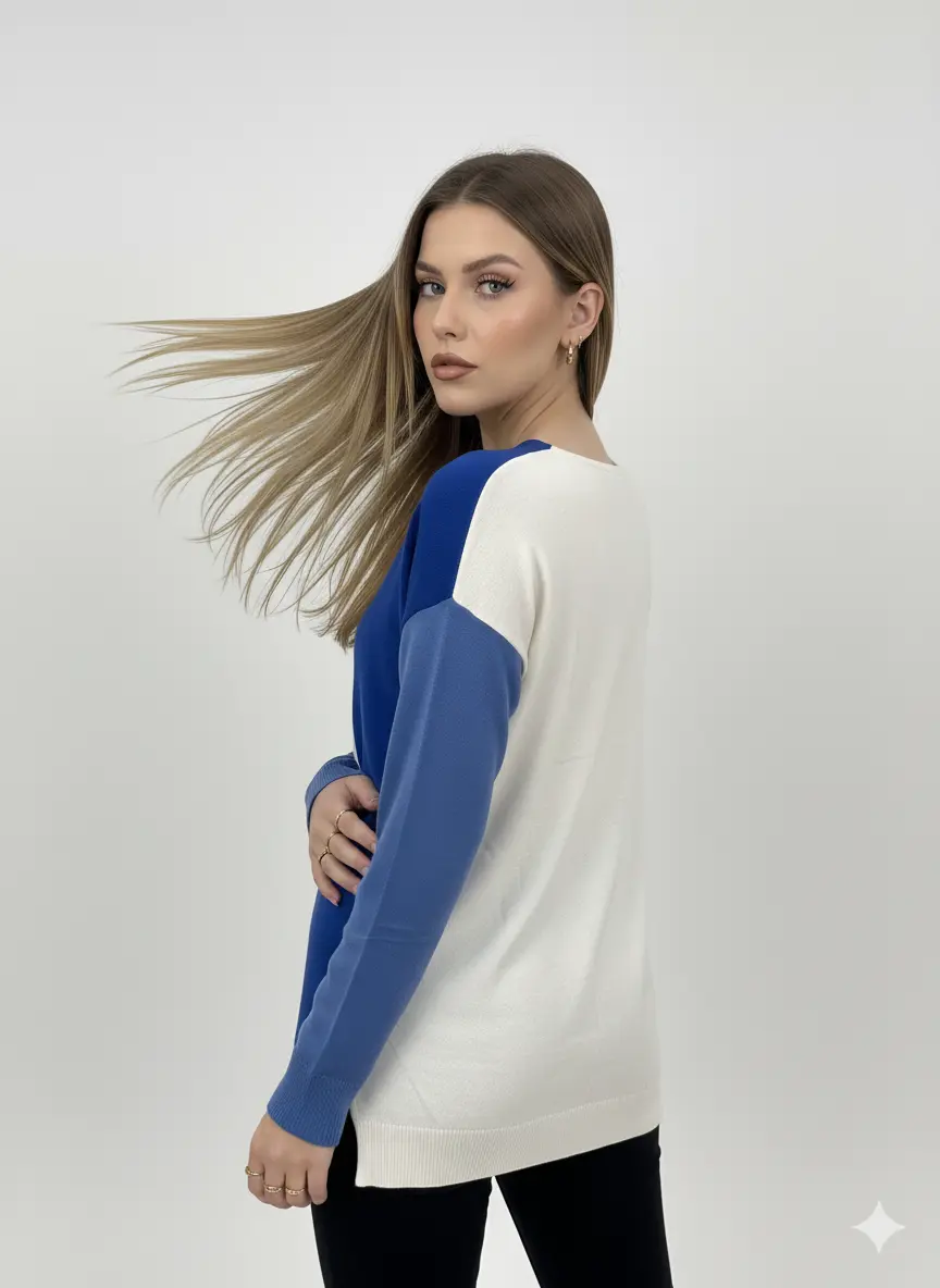 Maglia scollo a "V" a tre colori - Image 6