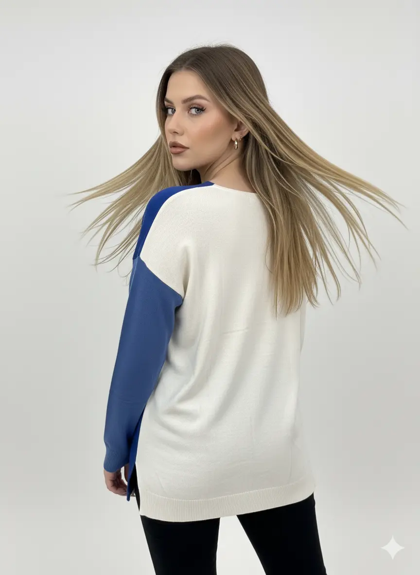 Maglia scollo a "V" a tre colori - Image 7