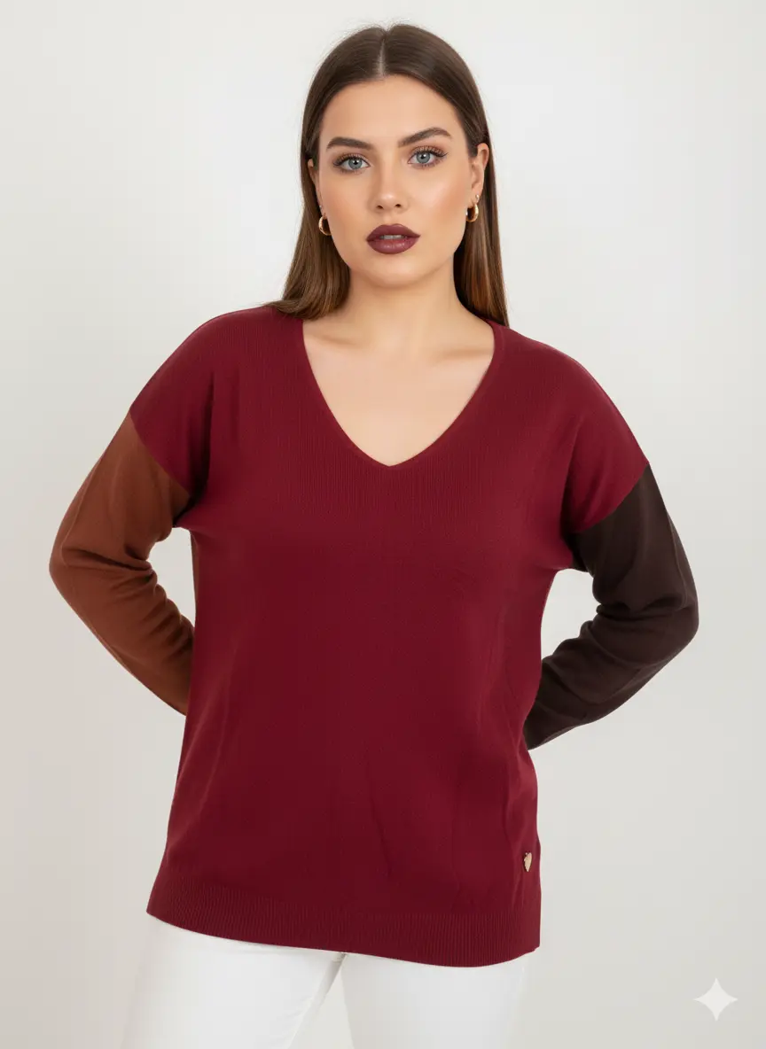 Maglia scollo a "V" a tre colori - Image 8