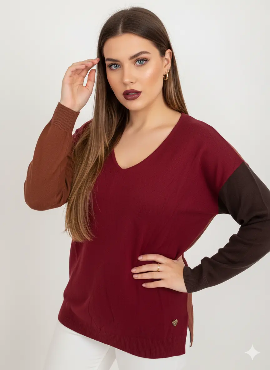 Maglia scollo a "V" a tre colori - Image 9