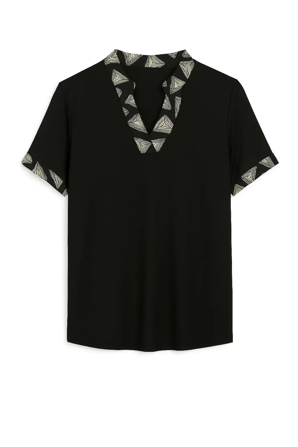 Maglia scollo a "V" con profili fantasia e bottoni