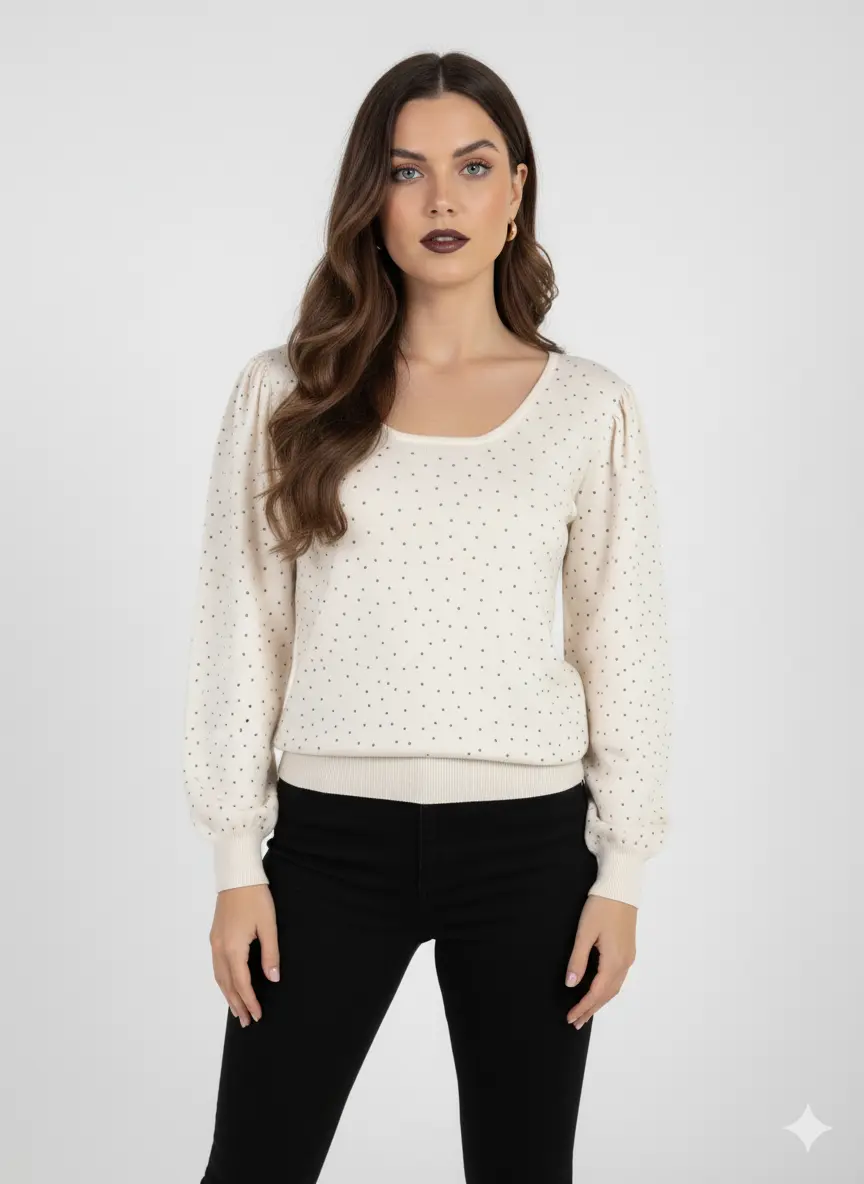 Maglia scollo madonna con applicazioni strass - Image 14