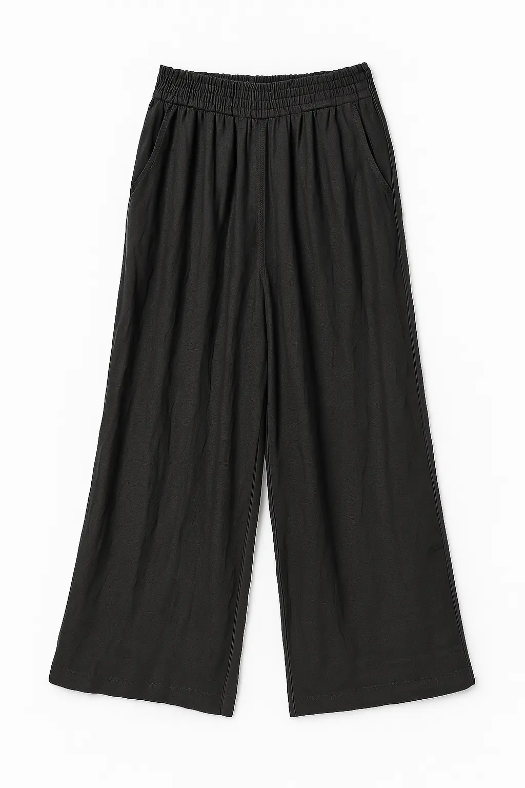 Pantalone a palazzo con vita elastica in tessuto bollito - Image 4