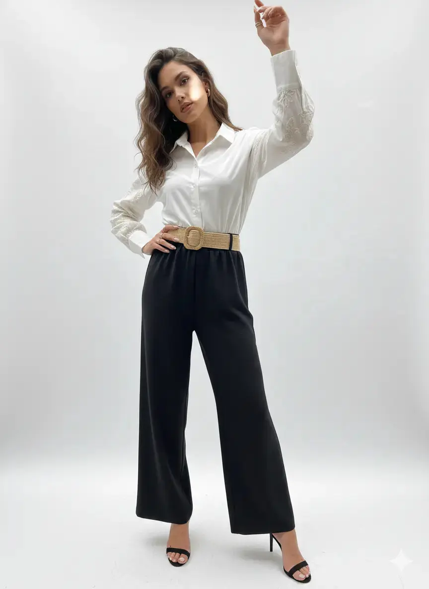 Pantalone ampio con cintura in rafia - Image 4