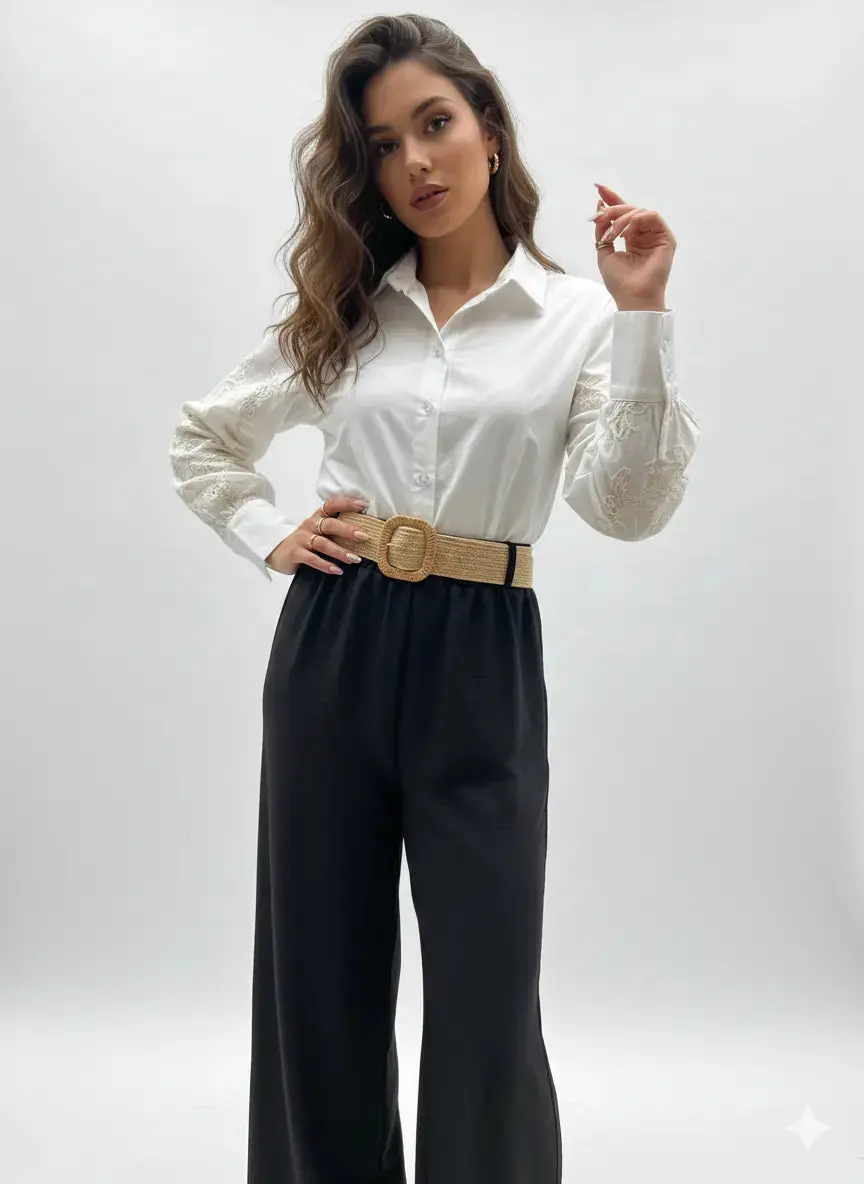 Pantalone ampio con cintura in rafia - Image 5