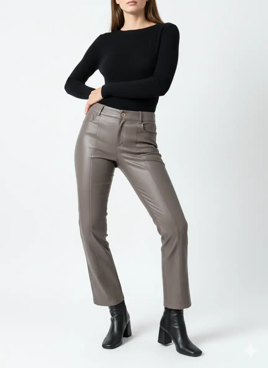 Pantalone eco pelle in tinta unita - Image 9