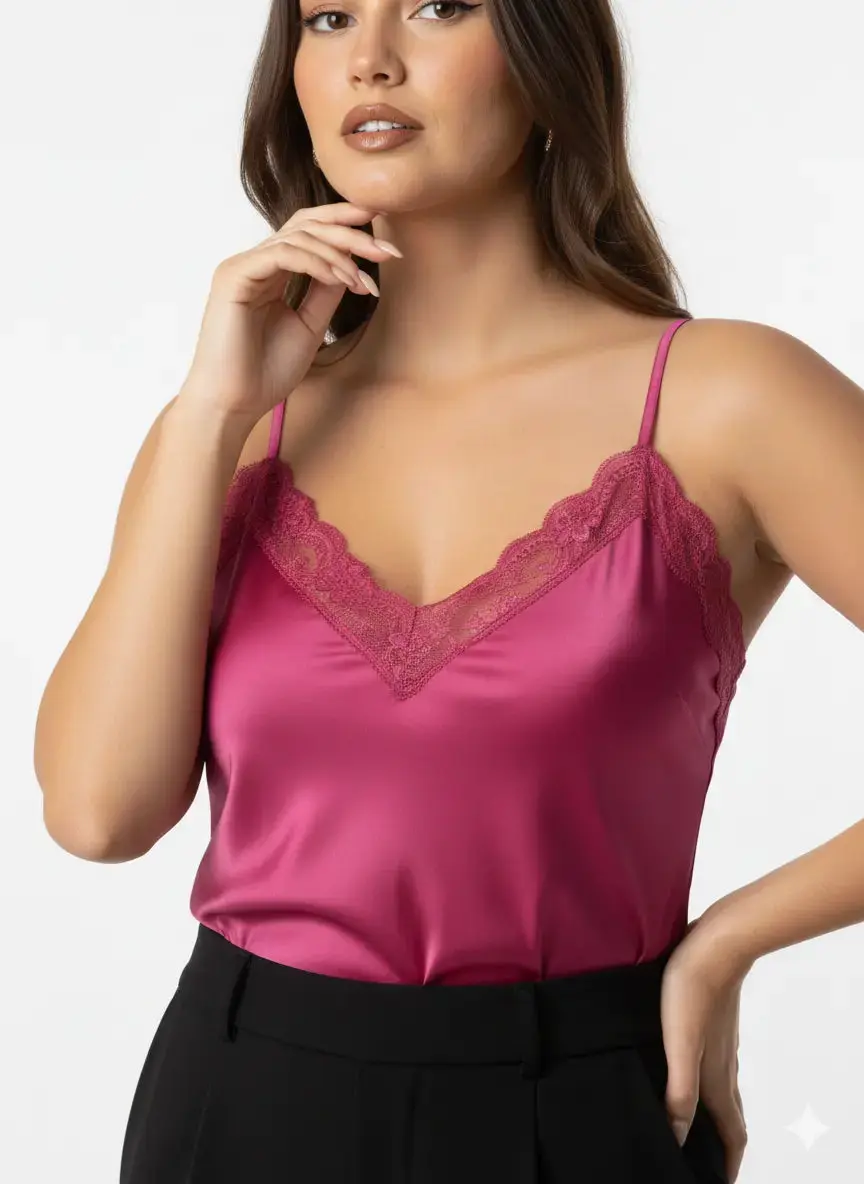 Top scollo a V con inserti in pizzo a tono - Image 4