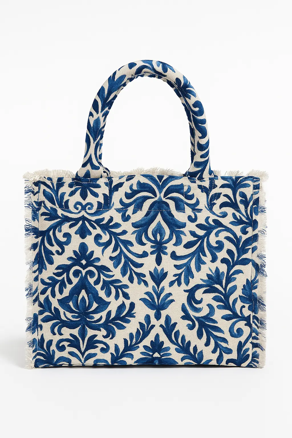 Tote bag mare a fantasia con orli sfrangiati